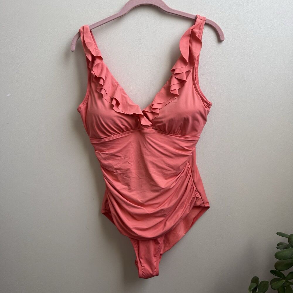 Ralph Lauren 1 Piece Swimsuit Women’s Sz 14 Underwire Suplice Slimming Ruffles